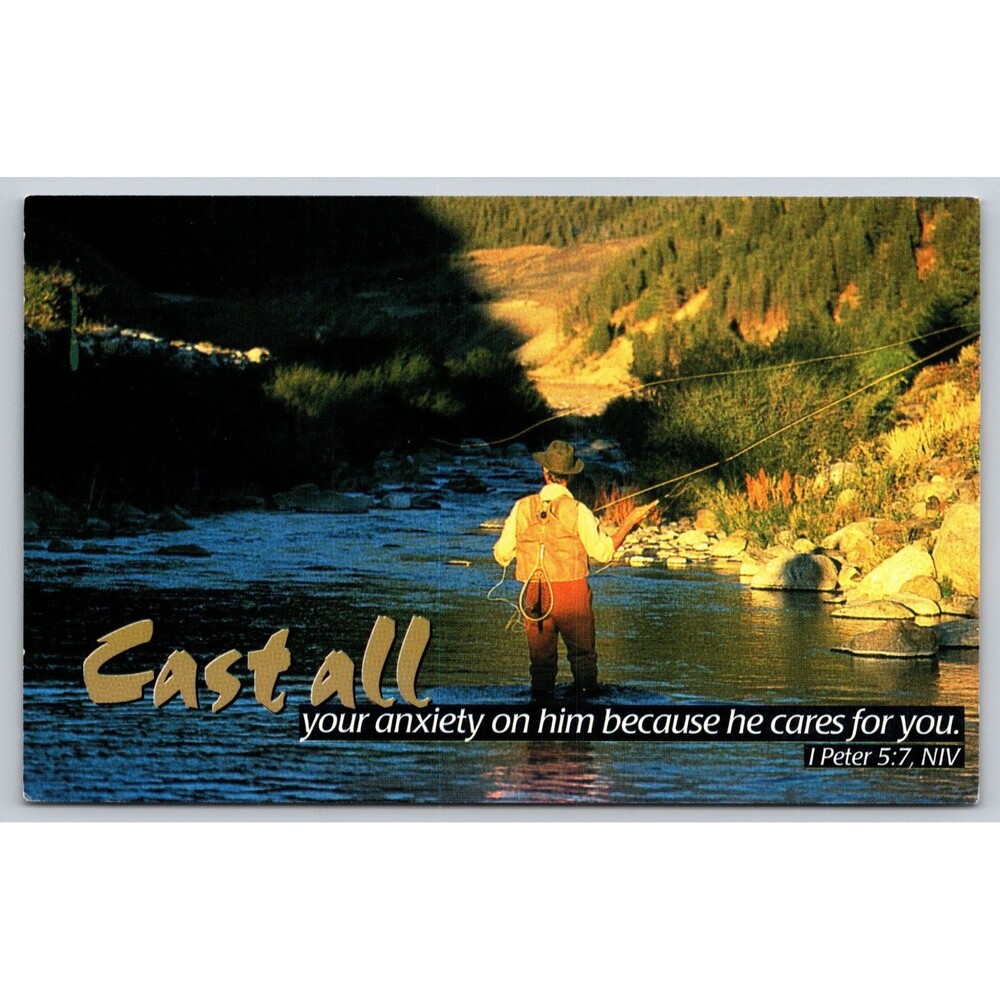 Postcard Man Fishing Cast All Your Anxiety On Him Cares For You 1 Peter 5:7 NIV